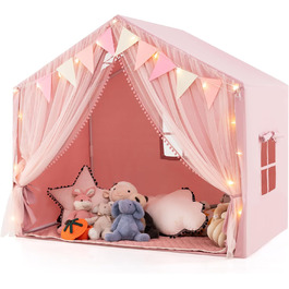 Палатка для дітей Costway Spielhaus, ігровий будиночок з килимком та світлом, рожева. Ідеально для дитячої кімнати, від 3 років.