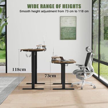 Електричний регульований стіл Devoko 120x60 см з підставкою для монітора, комп'ютерний стіл, 2 пам'яті висоти, вінтажний коричневий