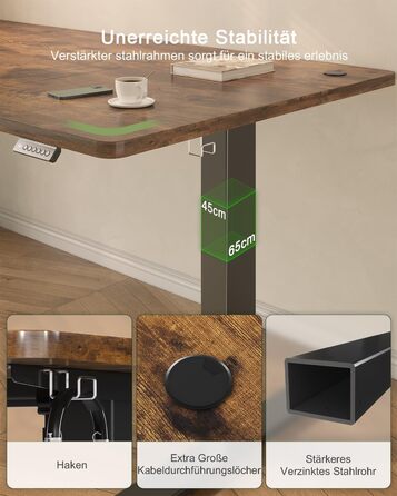 Електричний стіл JUMMICO з USB-портом, 160 x 70 см, регулювання висоти, стоячий/сидячий, коричневий