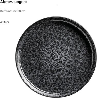 Серія Filippa, сервіз керамічного посуду на 4 персони, сучасний комбінований набір посуду з 16 предметів Тарілки, миски та стакани з реактивною глазур'ю сірого та чорного кольорів, керамограніт, чорний, 934108