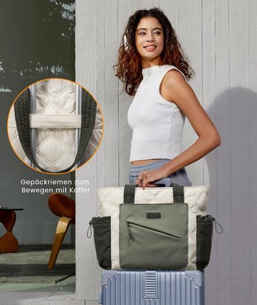 Сумка-шопер LOVEVOOK для жінок: велика, легка, для ноутбука 15,6/17,3 дюймів, робоча/університетська, для роботи, навчання, подорожей (бежево-зелений)