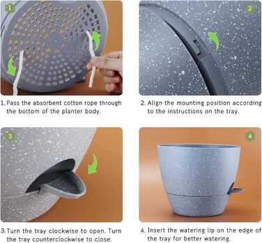 Автополив'яні горщики для дому, 25/23/20 см, набір 3 шт, великі пластикові горщики з резервуаром та дренажними отворами, сірий з сірими крапками