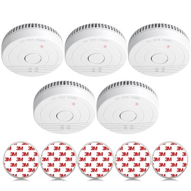 Датчик диму GS536GC з магнітною кріпленням, 5 шт. - Пожежний детектор з фотоелектричним сенсором, сертифікований DIN EN14604, 85 дБ