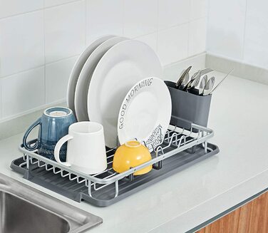 Сушарка для посуду Kingrack, алюмінієва корзина для посуду, Підставка для посуду з кошиком для столових приладів, сушарка для посуду для туалетного приладдя