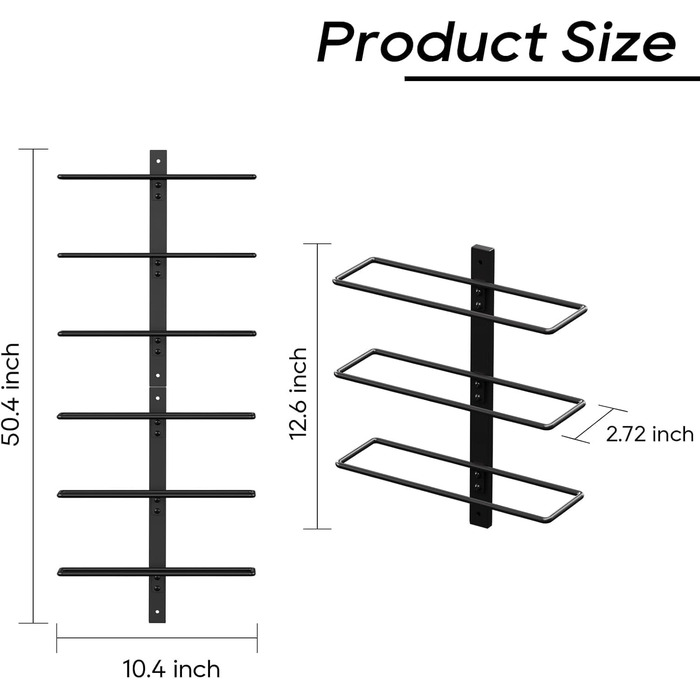 Настінна полиця для вина TJ.MOREE на 12 пляшок, дерев'яний винотримач для кухні, бару та їдальні, чорний комплект 8 шт.