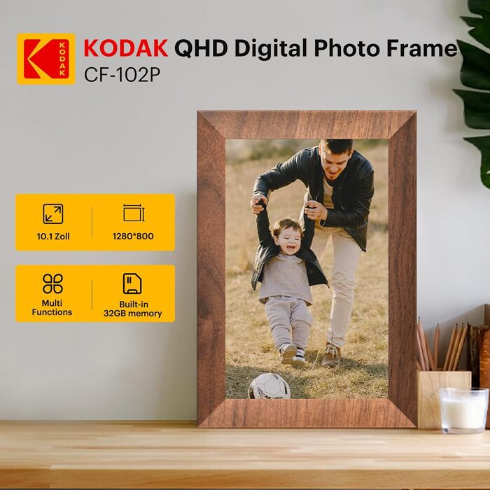 Цифровий фоторамка Kodak 10.1 дюйми з Wi-Fi, HD IPS-сенсорний екран, 32 ГБ пам'яті, автоматичне обертання фото, віддалене перегляд фото/відео через додаток