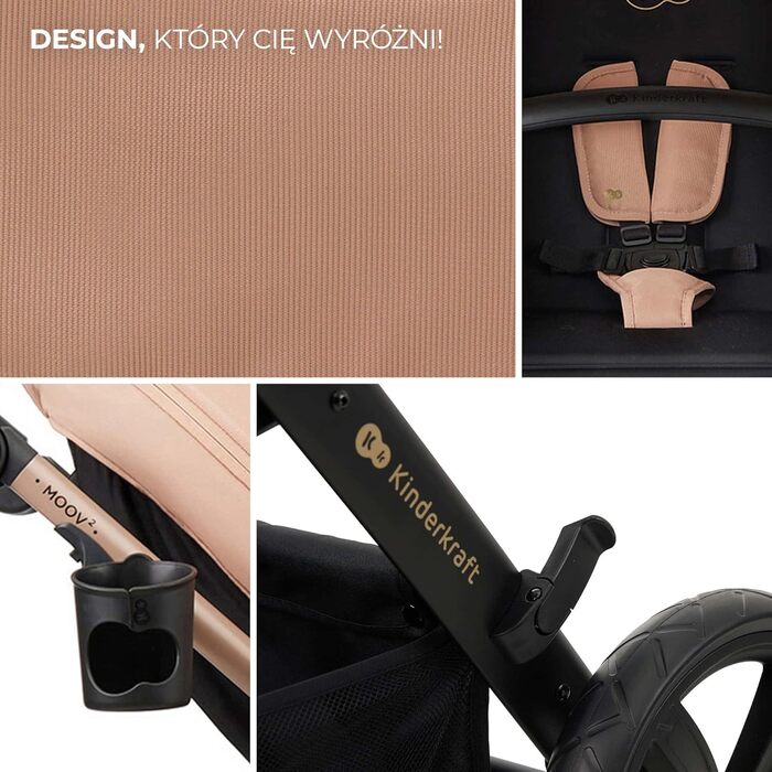 Дитяча коляска Kinderkraft MOOV2 4 в 1 з автокріслом I-SIZE, бежевий PRO, до 22 кг