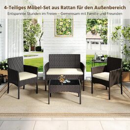 Набір садових меблів Yaheetech на 4 особи: диван, 2 крісла, стіл, подушки. Набір меблів для балкона, тераси, саду. Чорний та сірий (коричневий та бежевий).