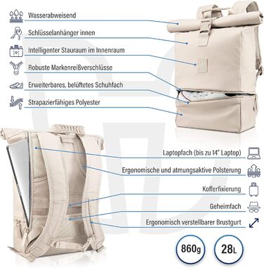 Рюкзак HEAVER Rolltop для жінок і чоловіків, Рюкзак з відділенням для ноутбука, Uni Рюкзак Жінки, Рулонний рюкзак Жінки, Повсякденний рюкзак, Рюкзак жіночий, Рюкзак для ноутбука водовідштовхувальний, Водонепроникний рюкзак, Великий (пісок)