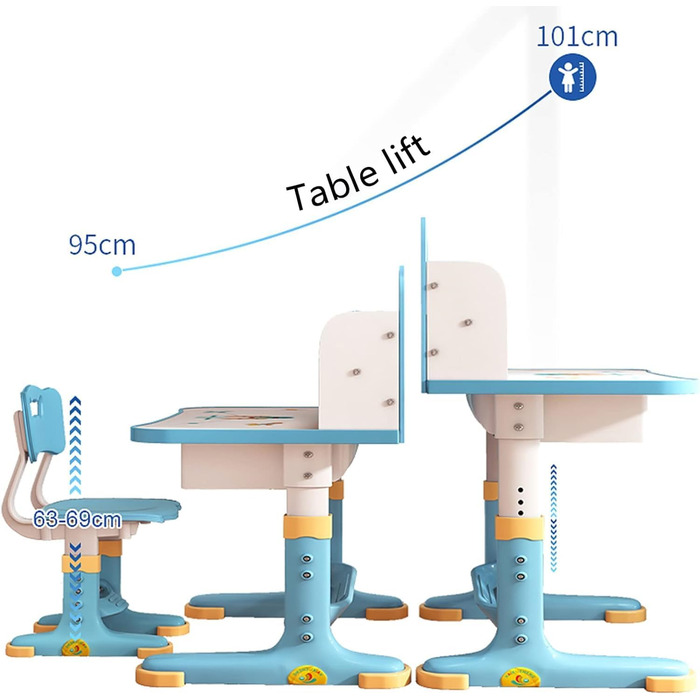 Набір дитячих настільних стільців Bigougem з регулюванням висоти з ящиком, письмовий стіл для хлопчиків і дівчаток (синій 1)