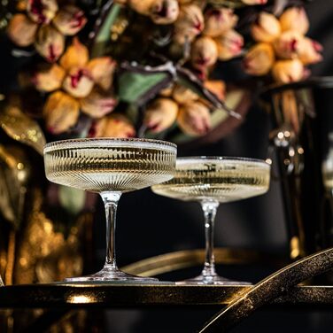 GLASSIQUE CADEAU Набір келихів для коктейлів та шампанського, арт-деко, 4 шт, 200 мл | Келихи для Cosmopolitan, Daiquiri, Espresso Martini