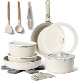 Набір кухонного посуду Just Perfecto 18 предметів з антипригарним покриттям, знімні ручки, для всіх типів плит (включаючи індукцію), без PFOA (Бежевий)