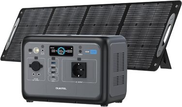 Портативна електростанція OUKITEL 800W з сонярним генератором та акумулятором LiFePO4 512Wh, 1600W пікова потужність, USB A/C виходи, швидка зарядка, 6 кг для кемпінгу, подорожей та активного відпочинку (P800+100W)