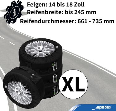 Набір сумок для рейок PETEX Premium чорного кольору, різні розміри (L, XL)