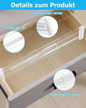 Набір роздільників для ящиків Cexovo, 8 шт., регульовані, пластикові. Роздільники для ящиків кухні, шафи, спальні, комода. Прозорі.