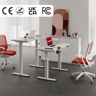 Регульований стіл Sanodesk 110x54 см – компактний стоячий стіл з аксесуарами, для маленьких приміщень, з антиколізійним захистом (білий)