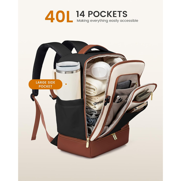 LOVEVOOK Рюкзак для ручної поклажі 40L з окремим відділенням для взуття, жіночий, для подорожей (3 шт.)