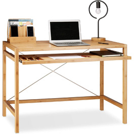 Комп'ютерний стіл Relaxdays дерево, висувна клавіатура, розсувний офісний стіл, суцільний стіл, ВхШхГ 76,5x106,5x55,5 см, натуральний одномісний