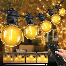 Ланцюжок прикрас для зовнішнього використання, 10м, G40 лампочки. Водостійкий (IP68), диммування, з пультом ДУ. Ідеально для балкона, павільйону, саду, тераси, вечірки, весілля.