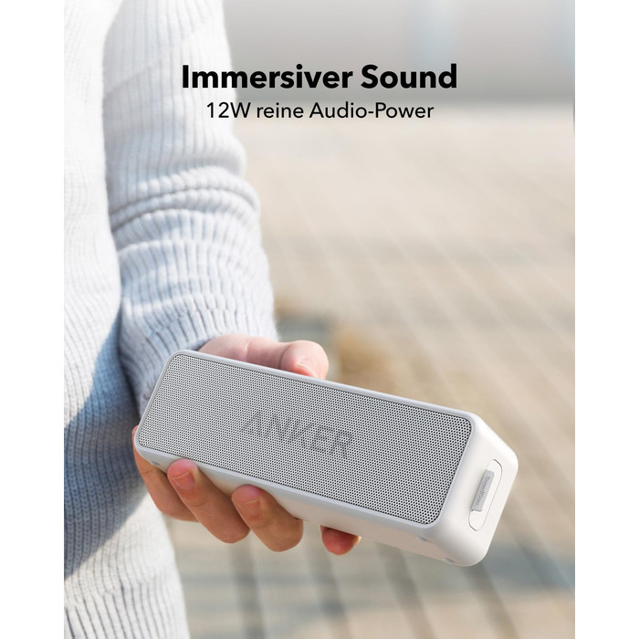 Портативна Bluetooth колонка Anker SoundCore 2, білий колір. Якісний звук, потужний бас, 24 години роботи від акумулятора, водонепроникність IPX7, сумісна з iPhone, Galaxy та іншими пристроями.