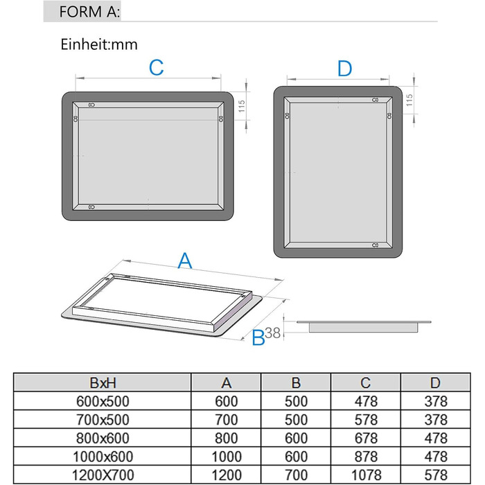 Великий LED-дзеркало для ванної кімнати Badspiegel 120x70 см з підсвічуванням, сенсорне управління, антизапар, регулювання яскравості, для ванної/вітальні, біле світло