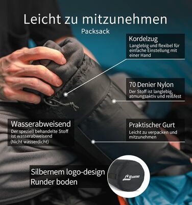 Всесезонний вкладиш для спального мішка Litume пропонує до 15C, стискаючий і легкий спальний мішок Mummy для подорожей, кемпінгу, легкий спальний мішок (без блискавки/сухого мішка)