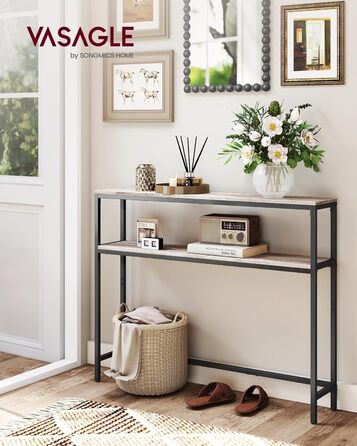 Консоль VASAGLE - вузький столик для вітальні/коридору з 2 полицями, 20 x 100 x 80 см, сіро-чорний, LNT131B22