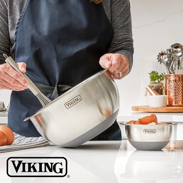 Набір місок для змішування Viking Culinary з нержавіючої сталі, 10 шт. | Силіконова неслизька основа | З герметичними кришками | Можна мити в посудомийній машині | Сірий колір