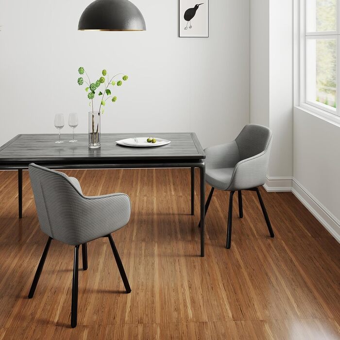 LEWE Комплект з 4 обертових кухонних стільців для їдальні з підлокітниками, сірий, сучасний дизайн, дерев'яні ніжки, тканина Cord, 360° обертання, для вітальні, спальні, кухні