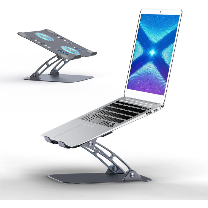 Підставка для ноутбука з RGB вентилятором, регульована висота, алюмінієвий сплав, 10-17'', сіра