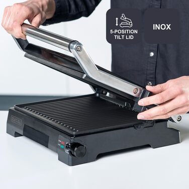 Електричний гриль-контактна поверхня Black+Decker BXGR2200E 2-в-1 (2200W, 29x23 см) з LCD-дисплеєм