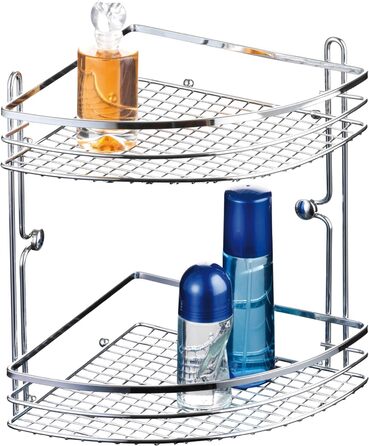 В сріблястому хромованому кольорі, окремо стояча полиця з кріпильним матеріалом, полиця для ванної кімнати з двома великими полицями, розміри приблизно 30 x 30 x 35,5 см (кутова полиця, дві полиці)