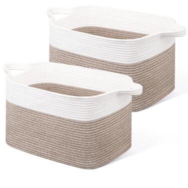 Кошики для білизни 2 шт. (63L) з бавовни, плетений, з ручками, для зберігання ковдр, одягу, іграшок, білий та коричневий