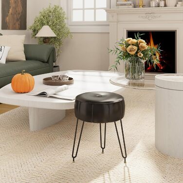 Чорний пуф-стілець для макіяжу в стилі гарбуза, 32x32x44 см (HBD036W)