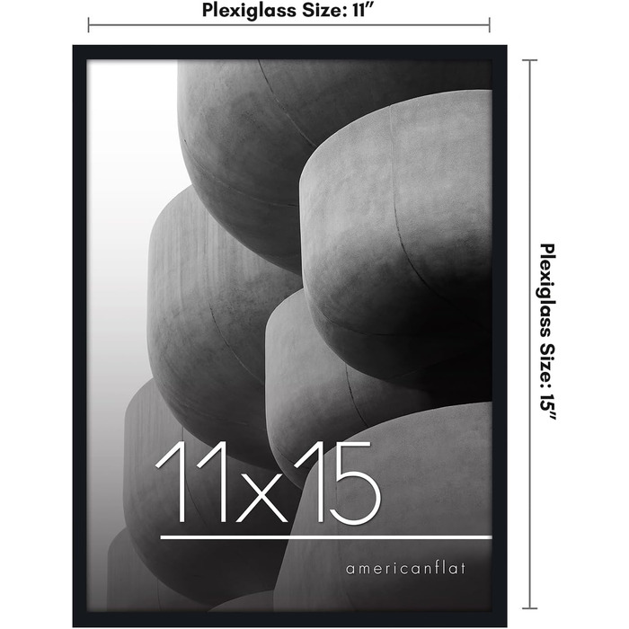 Американськаплоска рамка для фотографій чорного кольору, 28,9 х 38,1 см, тонкий край, фоторамка з полірованим оргсклом, горизонтальний і вертикальний формати для стіни Чорний 11х15