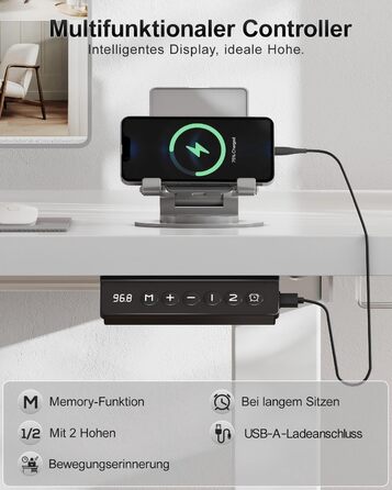 Дитячий електричний стіл Airfish, 80x60 см, регулювання висоти, пам'ять, для дому/офісу, білий