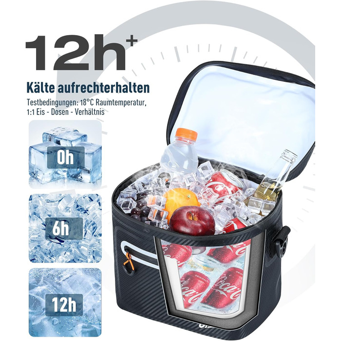 Сумка-холодильник 14л ізольована водонепроникна Carbon-Schwarz для кемпінгу, пікніка, пляжу та грилю. Термоізоляція, міцна та герметична.