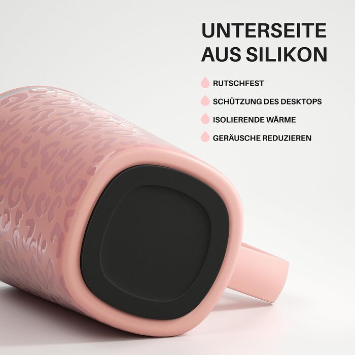 Кавова чашка Ideus® 470 мл з подвійними стінками, з нержавіючої сталі, з нековзним ручками та кришкою-ковпачком (Червоно-зебра, Рожева Леопард)