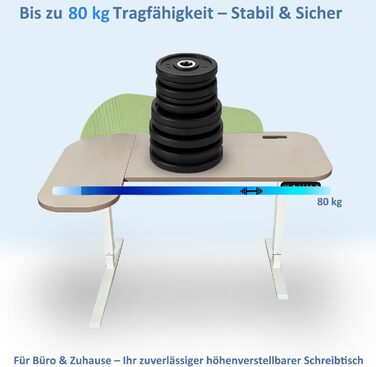Електричний кутовий стіл з регулюванням висоти 150 см, L-подібний, з 4-ма пам'ятями, з'єднувальною панеллю, для дому та офісу (150x68 см, світло-коричневий/зелений)