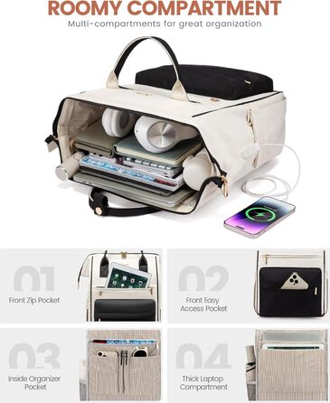 Сумка-рюкзак LOVEVOOK для жінок, для ноутбука, подорожей, роботи, школи, університету. Містка, водонепроникна, елегантна, бежева (15,6 дюймів)
