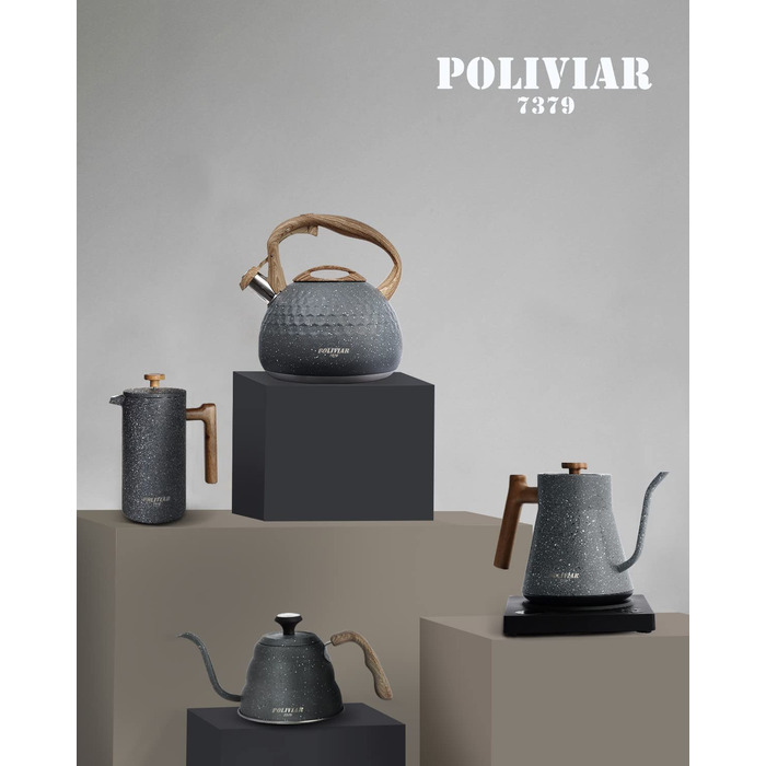 Сучасний індукційний чайник Poliviar, чайник зі свистком з нержавіючої сталі, чайник для всіх конфорок, чайник з дерев'яною ручкою, чайник для чаю та кави, Макс. 3 л, зелений колір рівнин (JX2020-SB30-RU) (алмазний камінь)