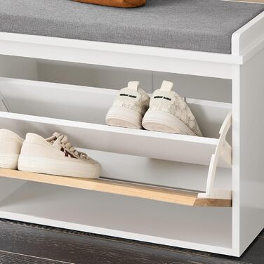 SoBuy Взуттєва шафа з 2 відкидними кришками, полиця для взуття, вузька, з 4 полицями, біла, 61x100x26 см, FSR165-W