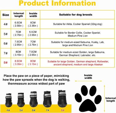Взуття для собак Faankiton з 4 предметів захист лап, водонепроникне взуття для собак з нековзною підошвою і світловідбиваючим ремінцем для собак середнього і великого розміру (8 (Д * Ш) 8,5 см (3,35 дюйма)*8,0 см (3,15 дюйма))