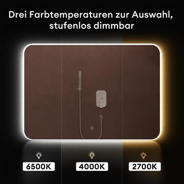 Дзеркало для ванної кімнати Dopporo LED 100x80 см з підсвічуванням та сенсорним вимикачем, з функцією пам'яті