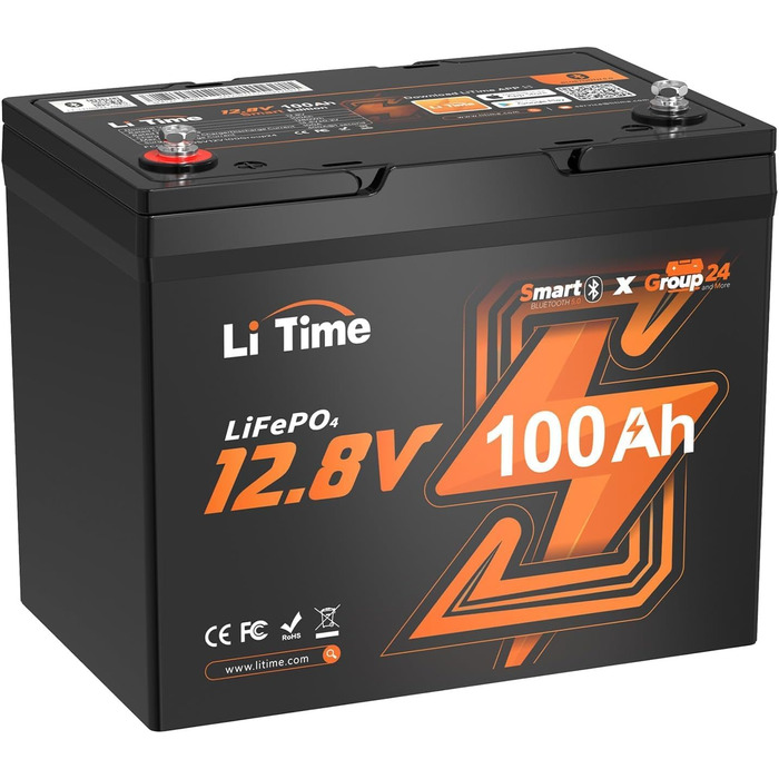 Літієва батарея LiTime LiFePO4 12V 100Ah Bluetooth для автофургону під сидінням GP24