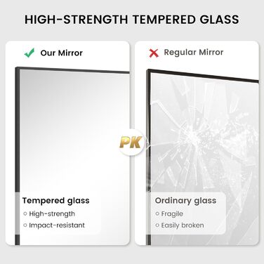 Дзеркало для ванної кімнати HOMECOOKIN, 50.8 x 76.2 см, прямокутне, з металевим каркасом, для встановлення над умивальником, вертикально або горизонтально (Чорний)