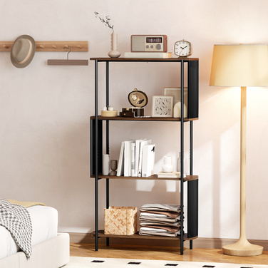 Багатоярусна стелаж Regal, окремо стояча, з вигнутим дизайном, індустріальна полиця для книг, з імітацією коричневого дерева.