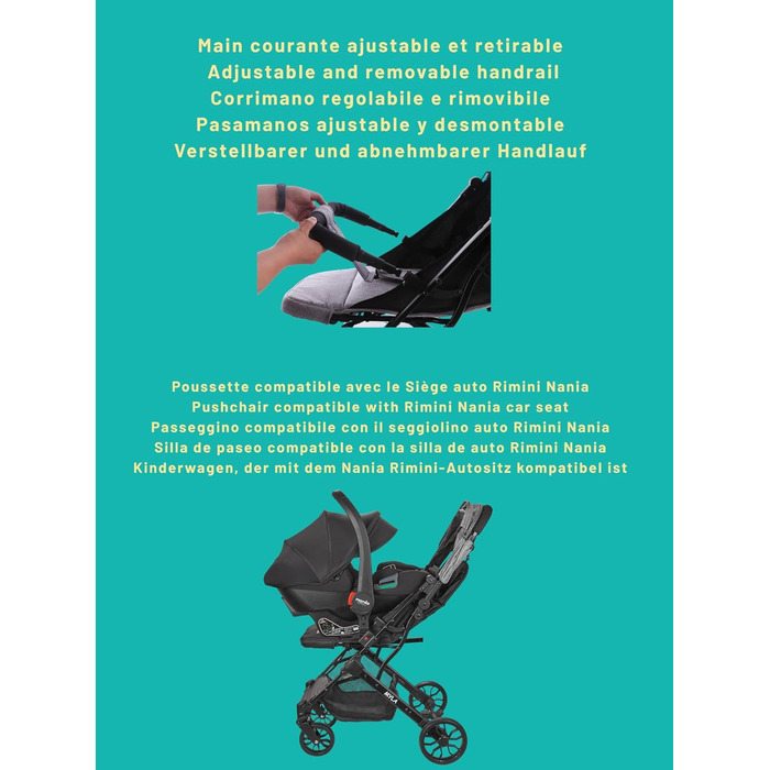 Дитячий прогулянковий візок Nania Myla компактний, до 22 кг, 0-4 роки, легкий (7.5 кг), для міста, з ручним регулюванням спинки до положення лежачи, великий кошик, з сумкою для транспортування