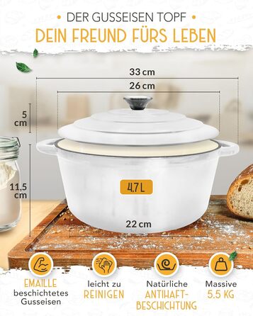 Форма для випікання хліба з чавуну з кришкою Krustenzauber, 28 см, 4.7л, емальована