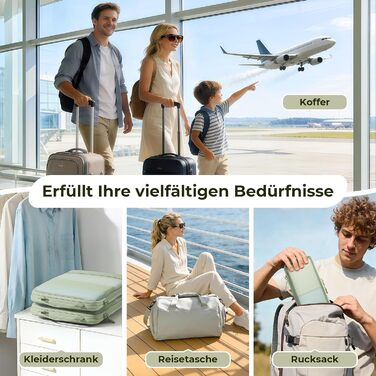 Набір компресійних органайзерів для одягу в подорожі 8 предметів, дорожні сумки-пакувальники для валізи та рюкзака, Matcha Green